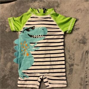 Wippette Striped Dinosaur Rashguard - Lime Green and Black